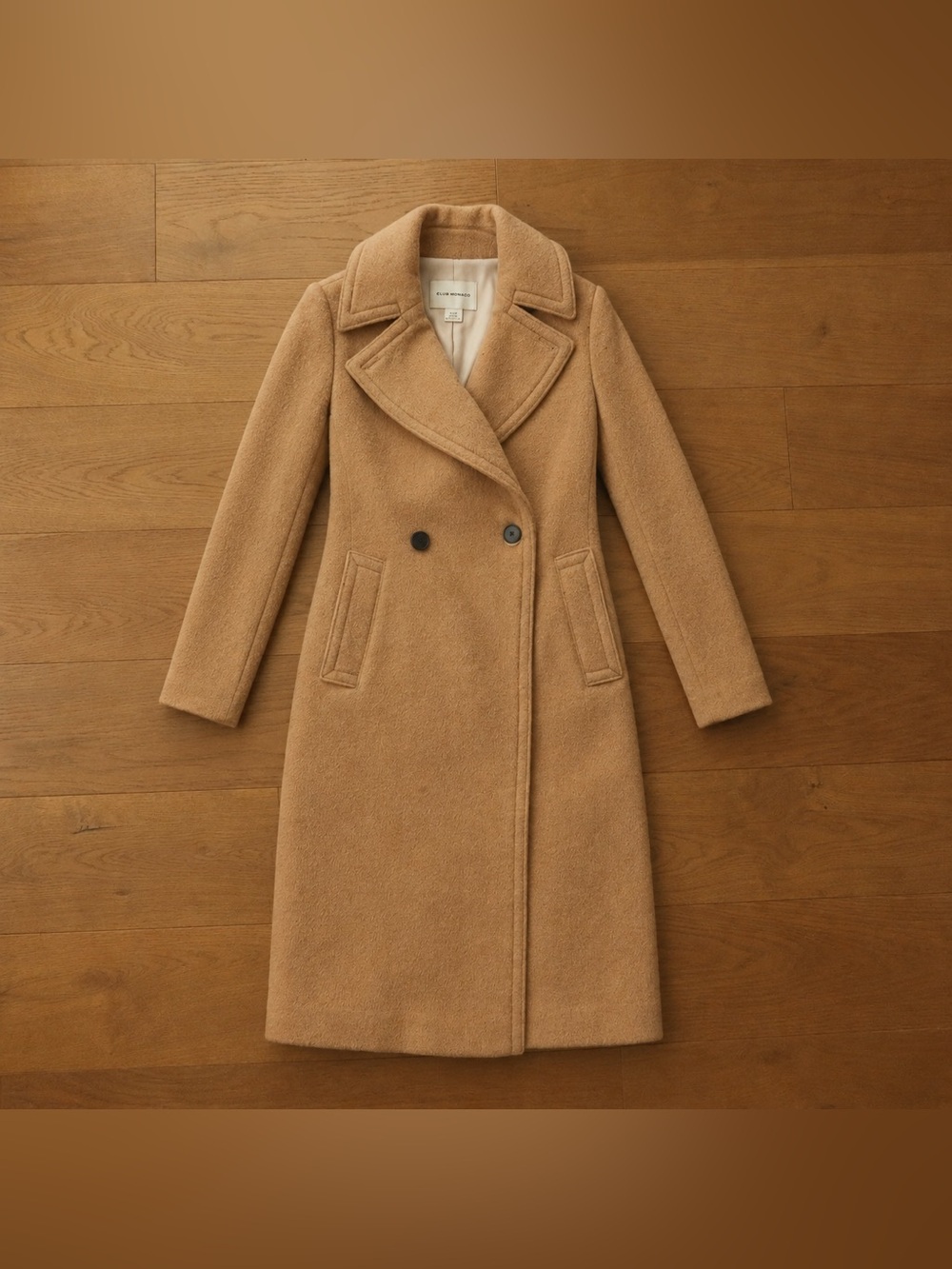 Club Monaco Camel Double-Breasted Daylina Wool Pea Coat